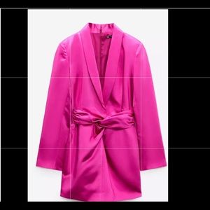 Zara NWT Fuchsia Satin Effect Blazer